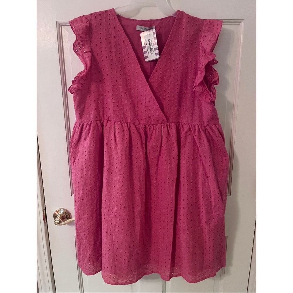Women’s Pink Eyelet V-Neck Mini Dress